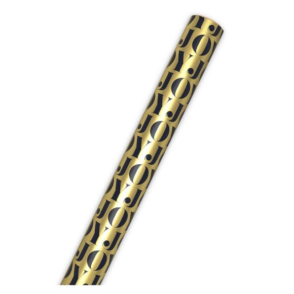 Hallmark Wrapping Paper Christmas Joy on Gold Metallic 22.5 sq ft Roll Holiday - Picture 4 of 6